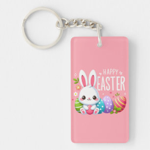 Cute, pink Happy Easter bunny  Keychain