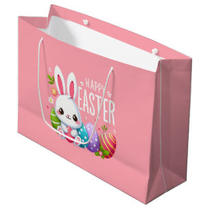 Cute, pink Happy Easter bunny Large Gift Bag