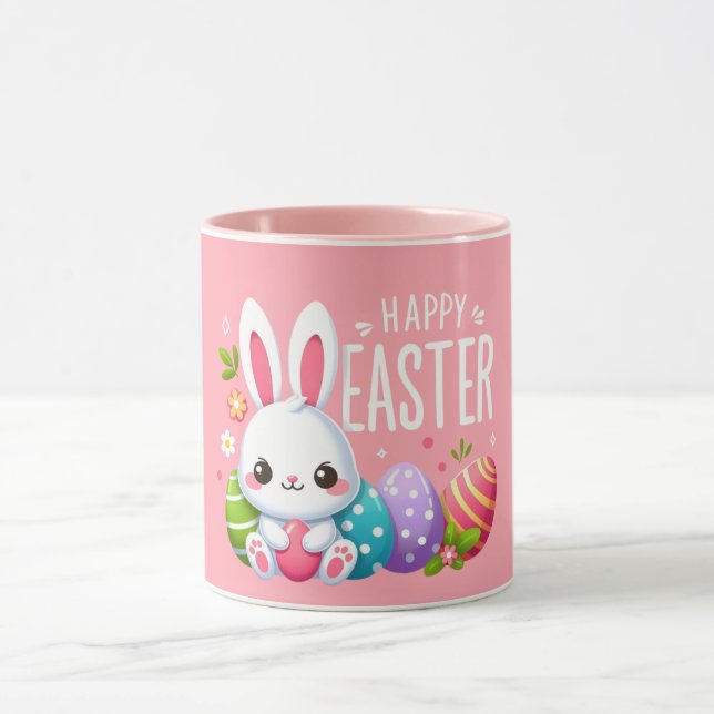 Cute, pink Happy Easter bunny Mug (Center)