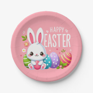 Cute, pink happy Easter bunny Paper Plates