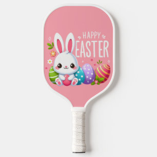 Cute, pink Happy Easter bunny Pickleball Paddle