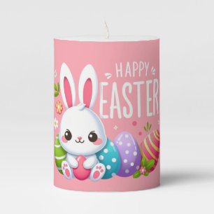 Cute, pink Happy Easter bunny  Pillar Candle