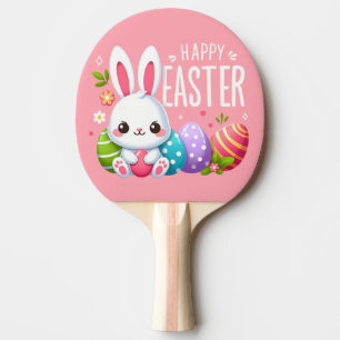 Cute, pink Happy Easter bunny  Ping Pong Paddle