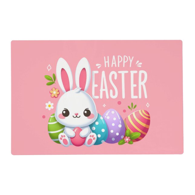 Cute, pink Happy Easter bunny  Placemat (Front)