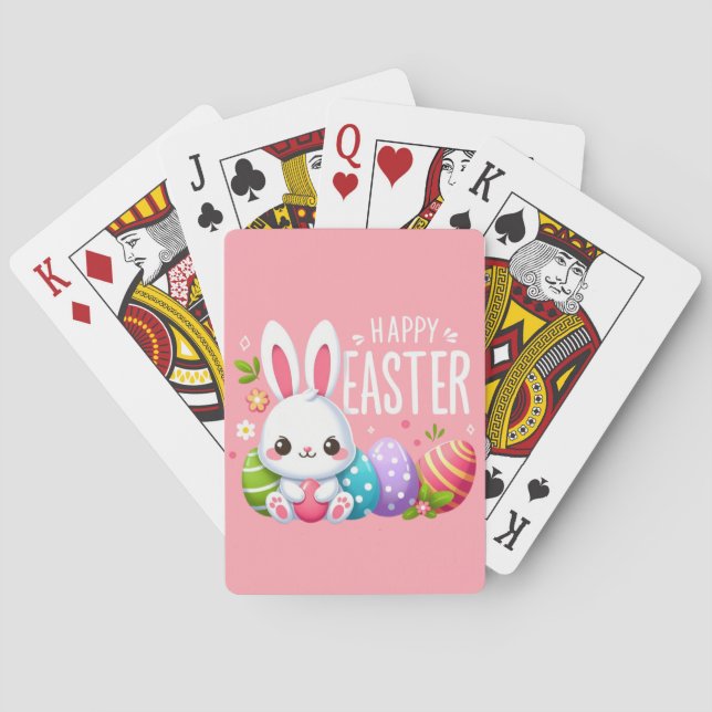 Cute, pink happy Easter bunny Poker Cards (Back)