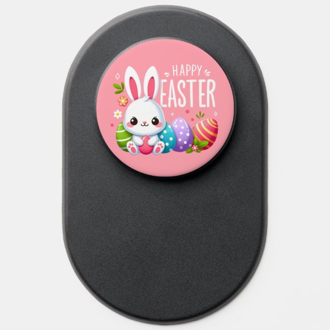 Cute, pink Happy Easter bunny PopSocket (Popsocket)