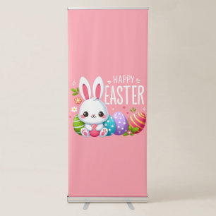 Cute, pink Happy Easter bunny  Retractable Banner