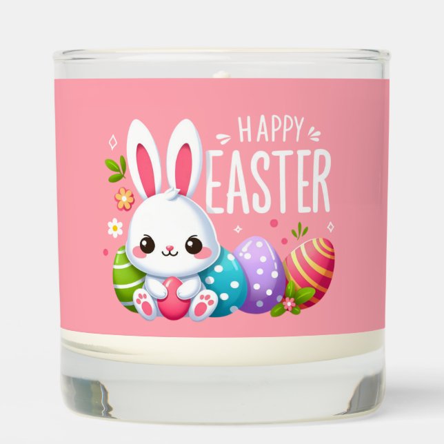 Cute, pink Happy Easter bunny Scented Candle (Front)