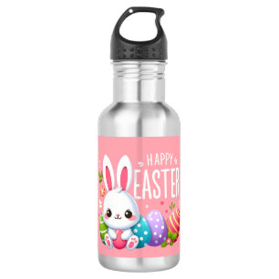 Cute, pink Happy Easter bunny  Stainless Steel Water Bottle