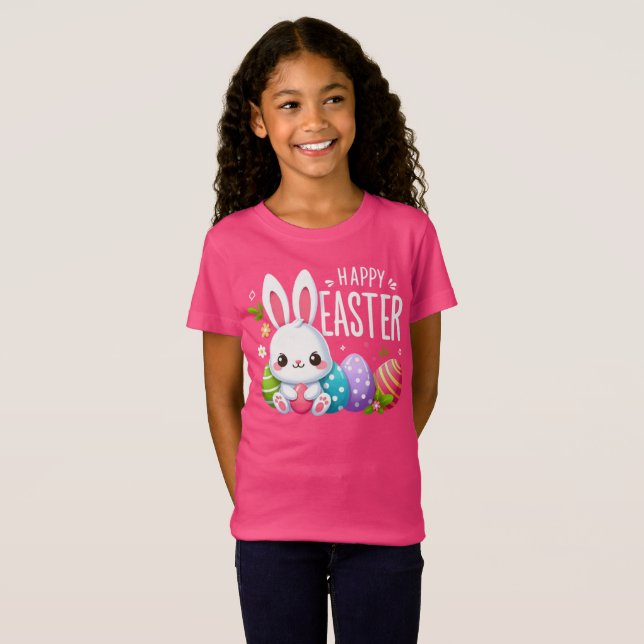Cute, pink Happy Easter bunny T-Shirt (Front Full)