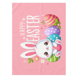 Cute, pink Happy Easter bunny  Tablecloth