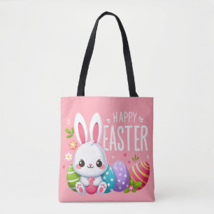Cute, pink happy Easter bunny Tote Bag