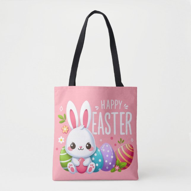 Cute, pink happy Easter bunny Tote Bag (Front)