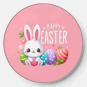 Cute, pink Happy Easter bunny Wireless Charger