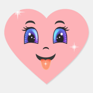 Cute Pink Happy Face Heart Sticker