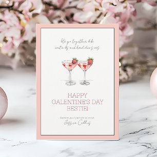 Cute Pink Happy Galentine's Day Bestie Cocktails Holiday Card