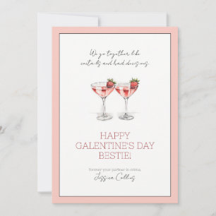 Cute Pink Happy Galentine's Day Bestie Cocktails Holiday Card