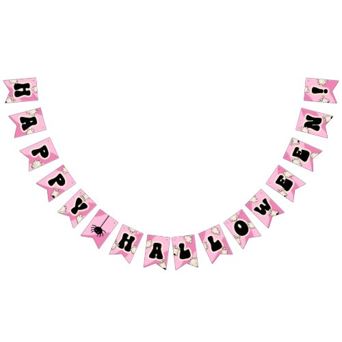 Cute Pink Happy Halloween Party Bunting Flags