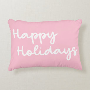 Cute Pink Happy Holidays Whimsical Lettering Accent Pillow