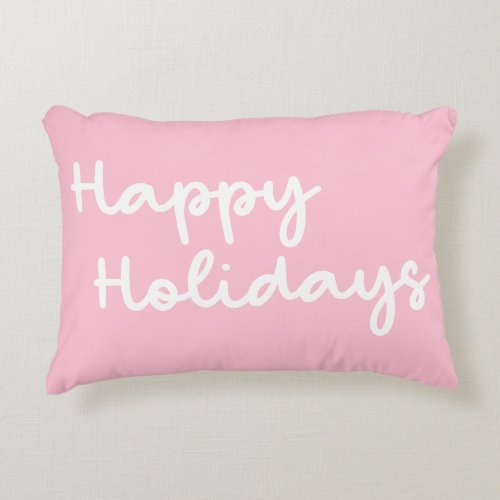 Cute Pink Happy Holidays Whimsical Lettering Accent Pillow