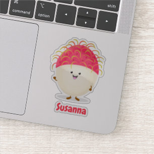 Cute pink happy rambutan cartoon illustration sticker