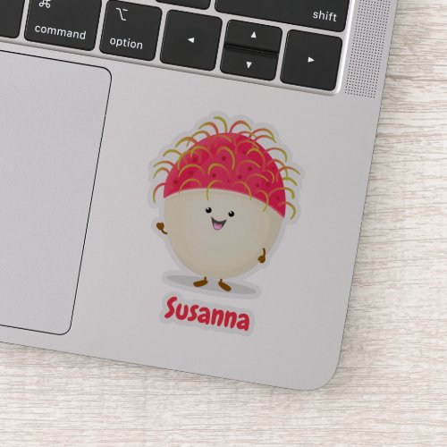 Cute pink happy rambutan cartoon illustration sticker