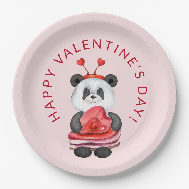 Cute Pink Happy Valentines Day Party Paper Plate (Front)