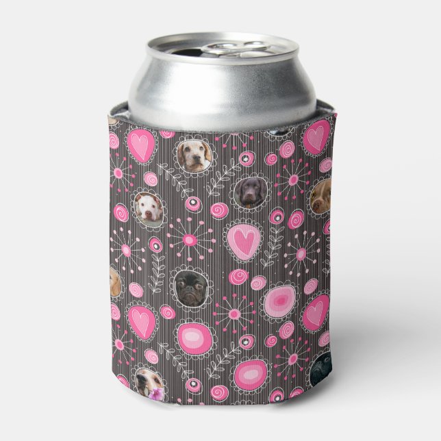 Cute Pink Heart and Flower Dog Mom Photo Collage  Can Cooler (Can Front)