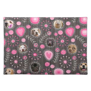 Cute Pink Heart and Flower Dog Mom Photo Collage Cloth Placemat