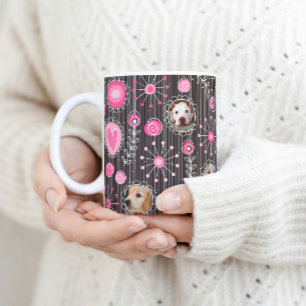 Cute Pink Heart and Flower Dog Mom Photo Collage Coffee Mug