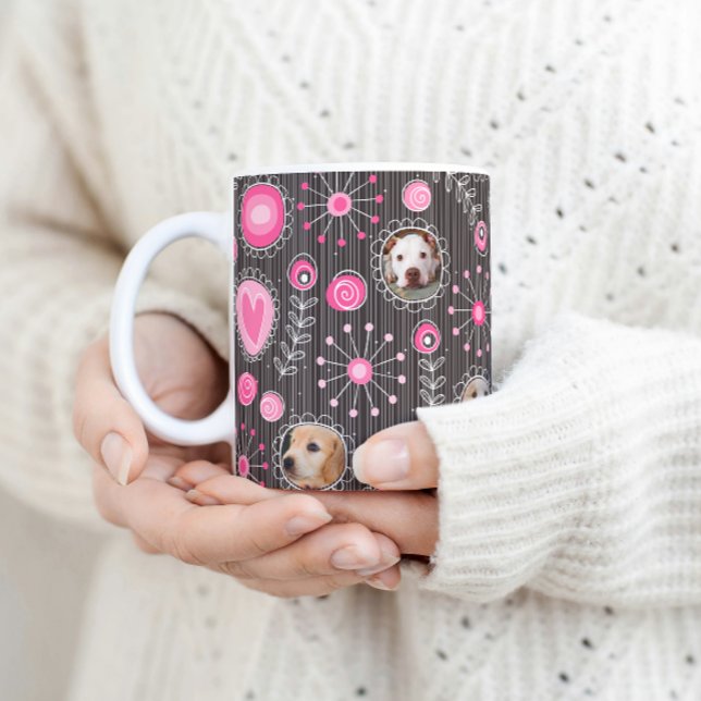 Cute Pink Heart and Flower Dog Mom Photo Collage  Coffee Mug (Creator Uploaded)