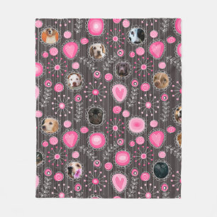 Cute Pink Heart and Flower Dog Mom Photo Collage Fleece Blanket