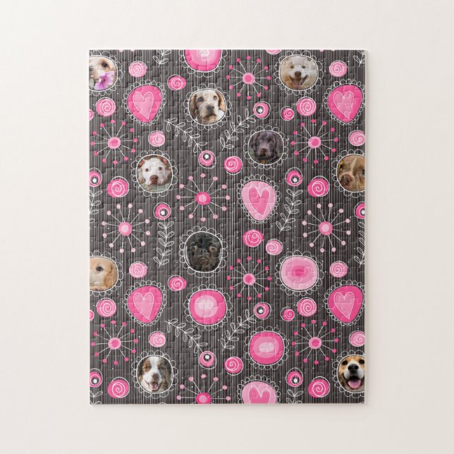 Cute Pink Heart and Flower Dog Mom Photo Collage  Jigsaw Puzzle (Vertical)