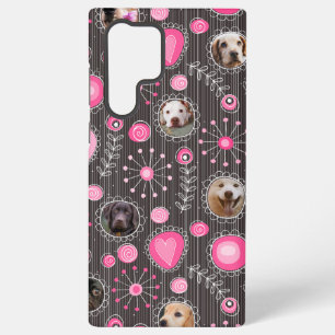 Cute Pink Heart and Flower Dog Mom Photo Collage Samsung Galaxy S22 Ultra Case