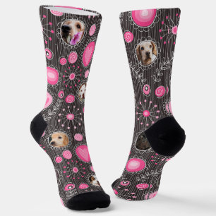 Cute Pink Heart and Flower Dog Mom Photo Collage  Socks