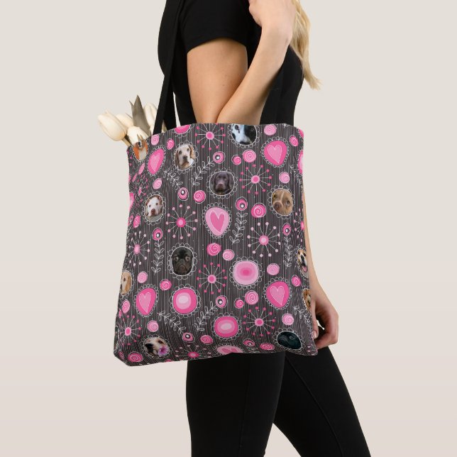 Cute Pink Heart and Flower Dog Mom Photo Collage  Tote Bag (Close Up)
