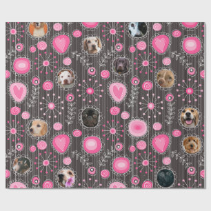 Cute Pink Heart and Flower Dog Mom Photo Collage Wrapping Paper