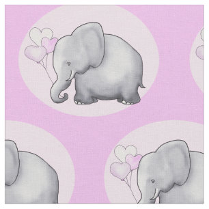 Cute Pink Heart Balloon Elephant Baby Girl Nursery Fabric