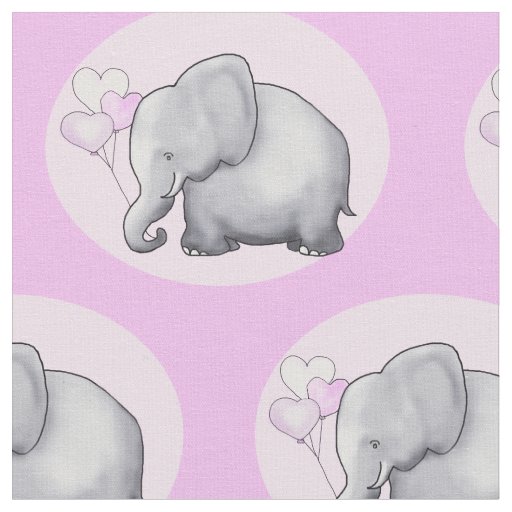 Cute Pink Heart Balloon Elephant Baby Girl Nursery Fabric