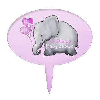 Cute Pink Heart Balloons Elephant Girl Baby Shower Cake Topper by EleSil at Zazzle