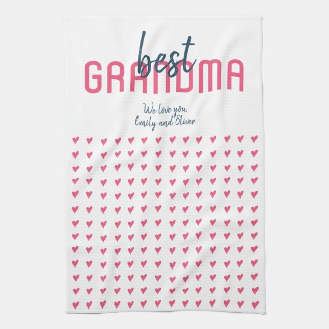 Cute Pink Heart Best Grandma Mother`s Day Kitchen Towel (Vertical)