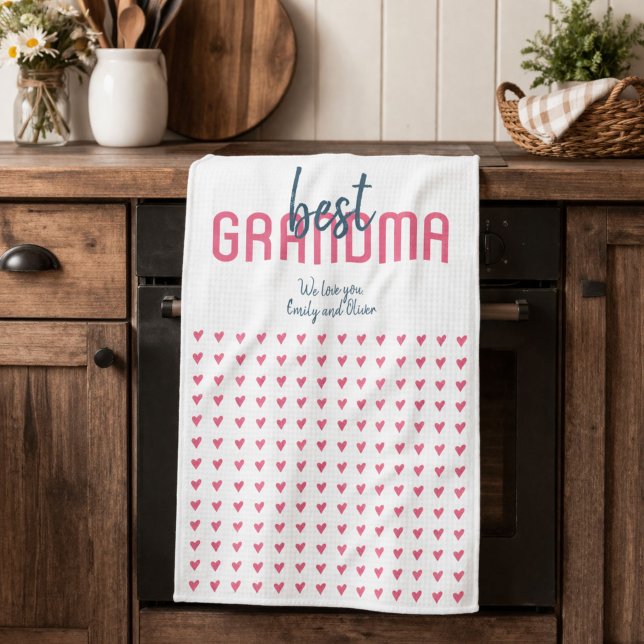 Cute Pink Heart Best Grandma Mother`s Day Kitchen Towel (Creator Uploaded)