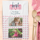 Cute Pink Heart Best Mom 2 Photo Mother`s Day  Kitchen Towel<br><div class="desc">Cute Pink Heart Best Mom 2 Photo Mother`s Day kitchen towel. Hand-drawn pink hearts with dots and modern typography. Add your photos and your names. Sweet keepsake for a mother.</div>