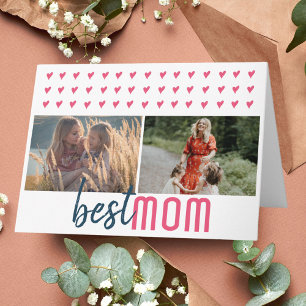 Cute Pink Heart Best Mom 2 Photos Mother`s Day Card