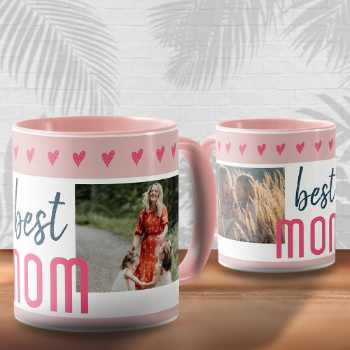 Cute Pink Heart Best Mom 2 Photos Mothers Day  Mug