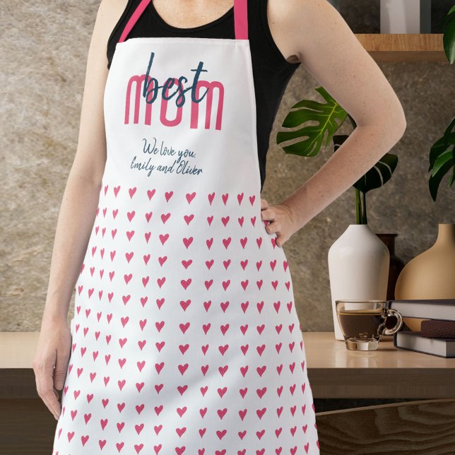 Cute Pink Heart Best Mom Mother`s Day  Apron (Creator Uploaded)