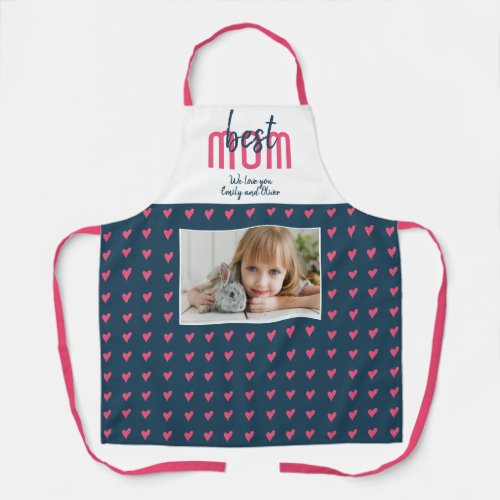 Cute Pink Heart Best Mom Photo Mothers Day Apron