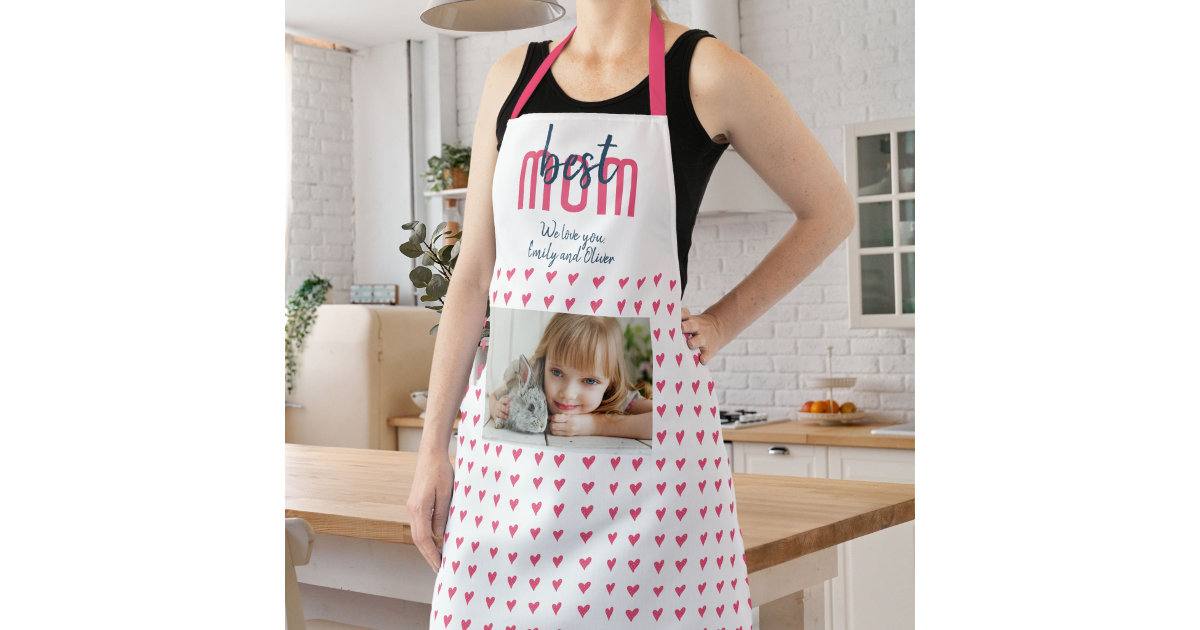 Best MOM Ever Cute Pink Hearts & Stars Adult Apron