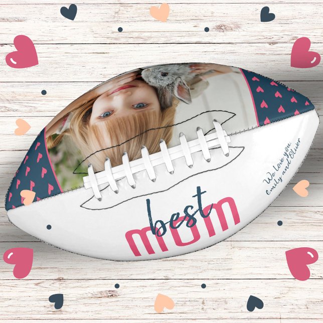 Cute Pink Heart Best Mom Photo Mother`s Day Football (Creator Uploaded)