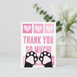 Cute Pink Heart Black Cat Paws Thank You Note Card